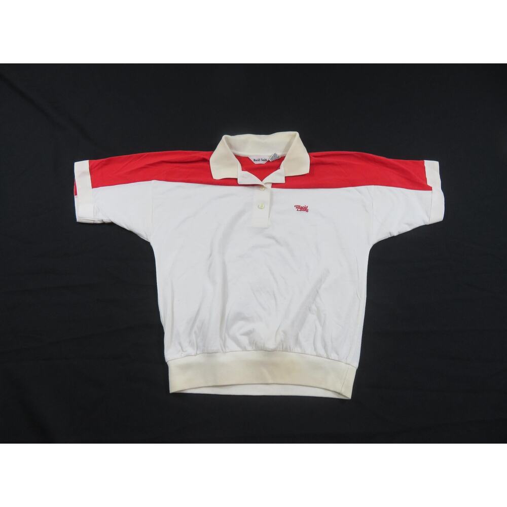 Placid Lakes Polo Shirt White Red Womens Sz M 1980s